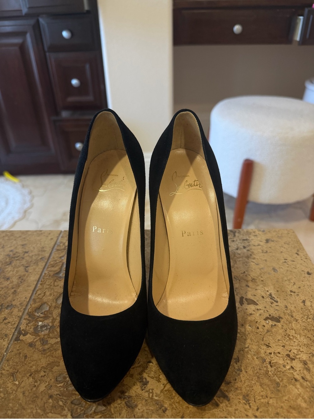 Christian Louboutin Black Suede Pointed-Toe Pumps